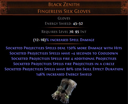 PoE Black Zenith Fingerless Silk Gloves
